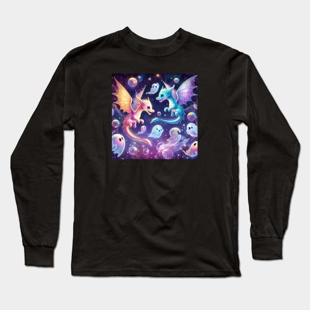 Spooky Cute Dragons and Ghosts Long Sleeve T-Shirt by Shopping Dragons